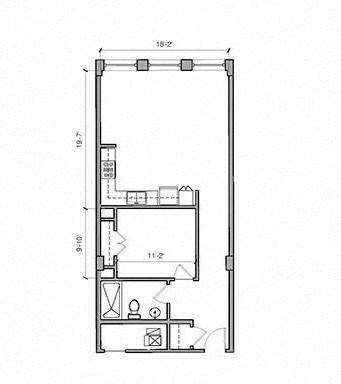 Floor plan for 1 bed, 1 bath, 778 sqft